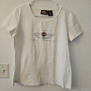 Harley Davidson Women's Tee Shirt Size L White With Silver Design and Shield